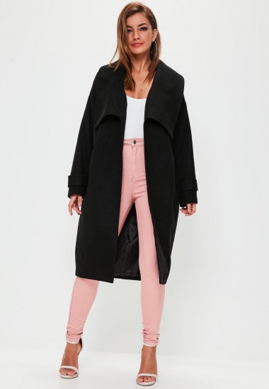 missguided premium black belted waterfall coat ~ shawl collar winter coats