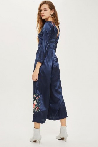 Topshop Premium Embroidered Jumpsuit / blue silky jumpsuits - flipped
