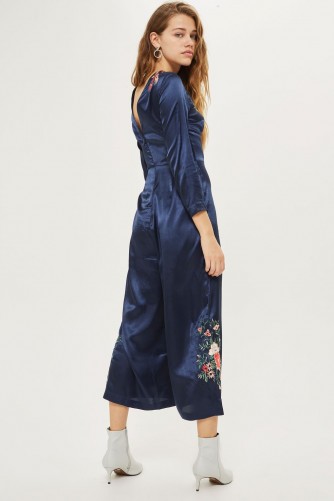 Topshop Premium Embroidered Jumpsuit / blue silky jumpsuits