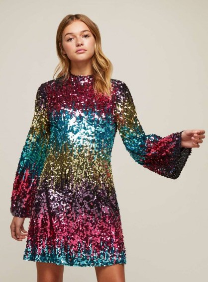 Miss Selfridge PREMIUM Ombre Flute Sleeve Shift Dress / shimmering sequined dresses / glittering party fashion - flipped