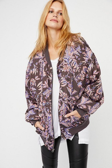 Free People Printed Silken Pillow Bomber | silky relaxed fit jackets - flipped