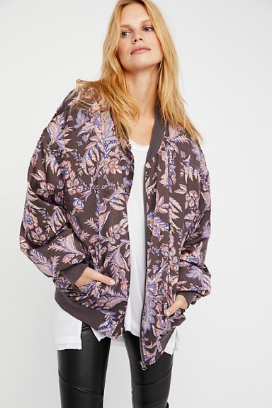 Free People Printed Silken Pillow Bomber | silky relaxed fit jackets