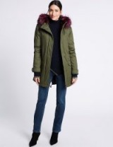 PER UNA Pure Cotton Faux Fur Trim Parka ~ stylish casual winter coats ~ Marks and Spencer/M&S outerwear