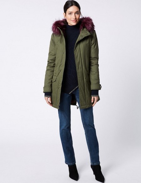 PER UNA Pure Cotton Faux Fur Trim Parka ~ stylish casual winter coats ~ Marks and Spencer/M&S outerwear - flipped
