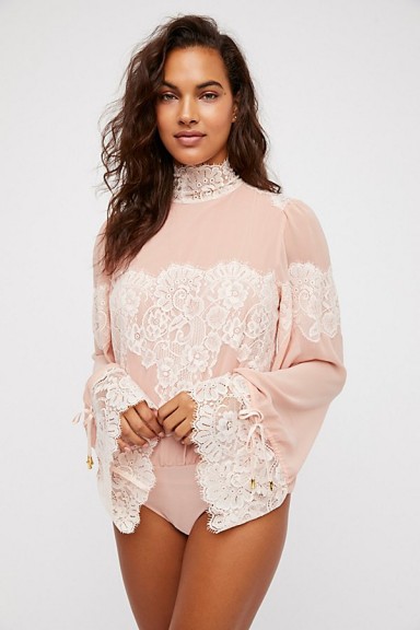 HAH Queen For A Day Bodysuit Copper Rose | lace detail wide sleeve bodysuits | high neck tops