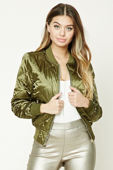 FOREVER 21 Quilted Bomber Jacket | olive-green jackets