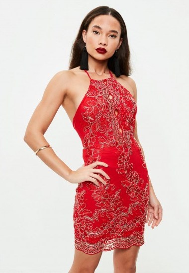 missguided red floral sequin dress ~ going out ~ halter dresses - flipped