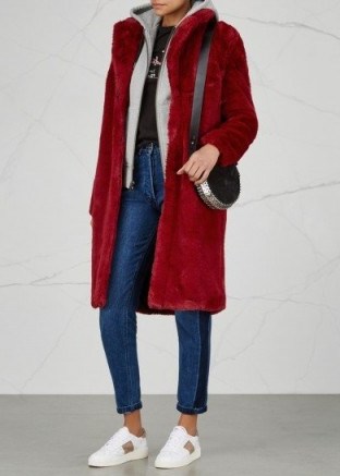 GESTUZ Red layered faux fur coat ~ casual luxe winter coats - flipped
