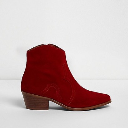 River Island Red suede western ankle boots - flipped