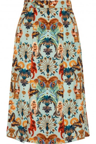 MATTHEW WILLIAMSON Regal Monkey crystal-embellished printed silk midi skirt / beautiful printed skirts - flipped