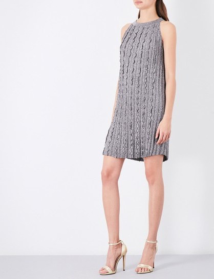 REISS Ethel metallic-knit mini dress | fine knit silver dresses | luxe knitwear - flipped