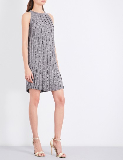 REISS Ethel metallic-knit mini dress | fine knit silver dresses | luxe knitwear