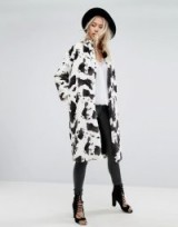 Religion Longline Coat In Cow Print Faux Fur | glamorous winter coats