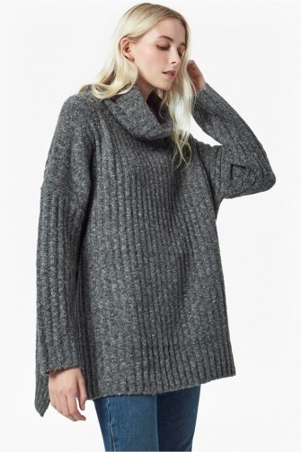 FRENCH CONNECTION RIVA RIB KNIT HIGH NECK JUMPER ~ chunky grey oversized jumpers - flipped