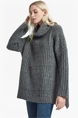 FRENCH CONNECTION RIVA RIB KNIT HIGH NECK JUMPER ~ chunky grey oversized jumpers
