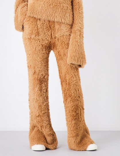 ROCKET X LUNCH Flared high-rise faux-angora trousers / fluffy camel brown teddy pants - flipped