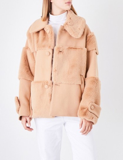 ROCKET X LUNCH Panelled wool-blend and faux-fur coat / camel winter coats - flipped