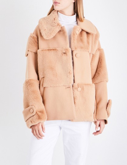 ROCKET X LUNCH Panelled wool-blend and faux-fur coat / camel winter coats