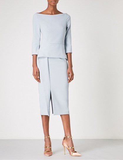 ROLAND MOURET Ardingly fitted crepe midi dress ~ chic pale blue dresses - flipped
