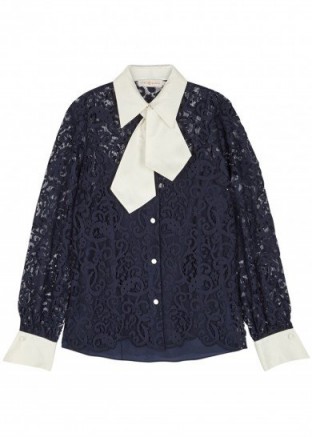 TORY BURCH Rosie navy lace shirt ~ blue and white ladylike shirts ~ feminine blouses