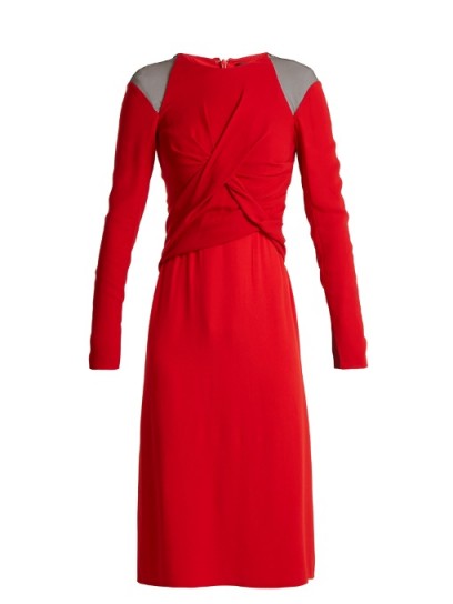 VERSACE Round-neck cut-out shoulder crepe dress ~ red evening dresses