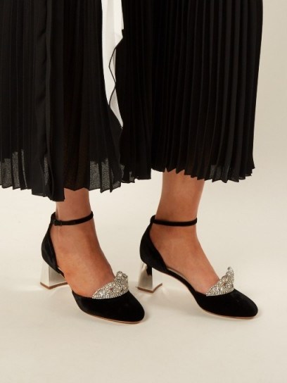 SOPHIA WEBSTER Royalty embellished tiara-front velvet pumps ~ beautiful evening shoes - flipped