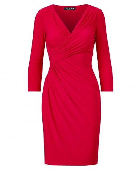 LAUREN RALPH LAUREN Ruched Jersey Dress / red fitted dresses - flipped