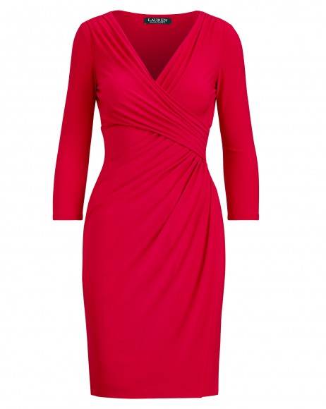 LAUREN RALPH LAUREN Ruched Jersey Dress / red fitted dresses