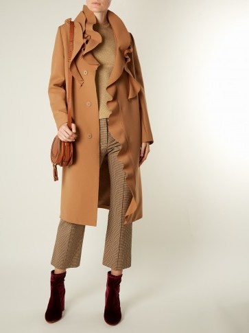MSGM Ruffled crepe coat ~ camel-brown ruffle coats - flipped