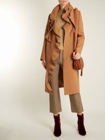 MSGM Ruffled crepe coat ~ camel-brown ruffle coats