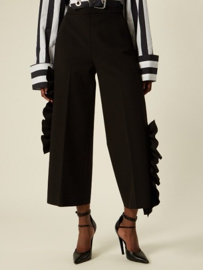 MSGM Ruffled stretch-cady cropped trousers ~ black ruffle pants - flipped