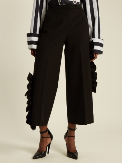 MSGM Ruffled stretch-cady cropped trousers ~ black ruffle pants