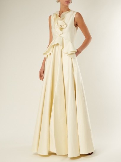 MAISON RABIH KAYROUZ Ruffled V-neck satin gown ~ white ruffled gowns ~ beautiful event fashion - flipped