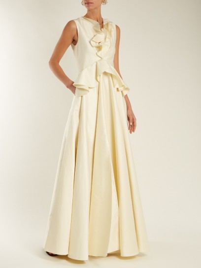 MAISON RABIH KAYROUZ Ruffled V-neck satin gown ~ white ruffled gowns ~ beautiful event fashion