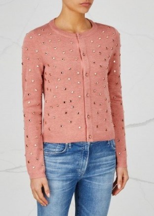 ALICE + OLIVIA Ruthy embellished wool blend cardigan ~ pink crystal covered cardigans - flipped