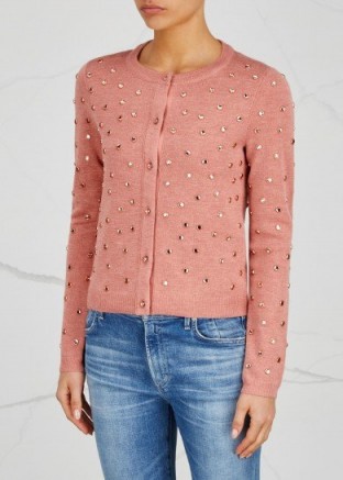 ALICE + OLIVIA Ruthy embellished wool blend cardigan ~ pink crystal covered cardigans