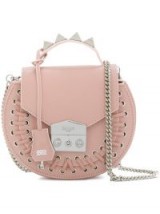 SALAR tie detail studded crossbody bag / round pink leather handbags