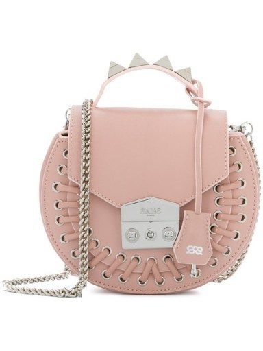 SALAR tie detail studded crossbody bag / round pink leather handbags - flipped