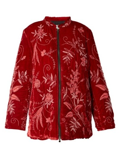 BY WALID Samia floral-embroidered silk-velvet jacket ~ luxe red jackets - flipped
