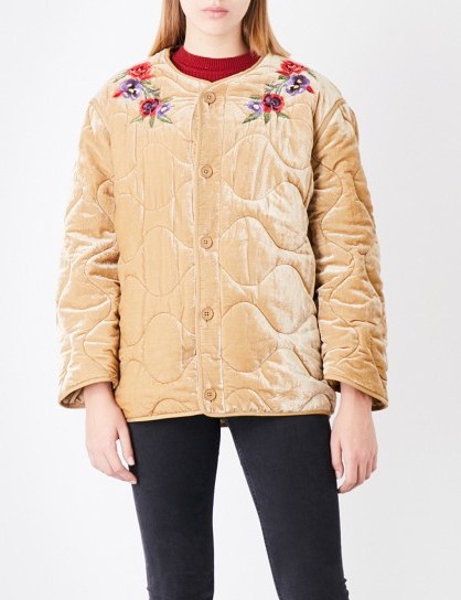 SANDRO Floral-embroidered velvet jacket / beige jackets - flipped