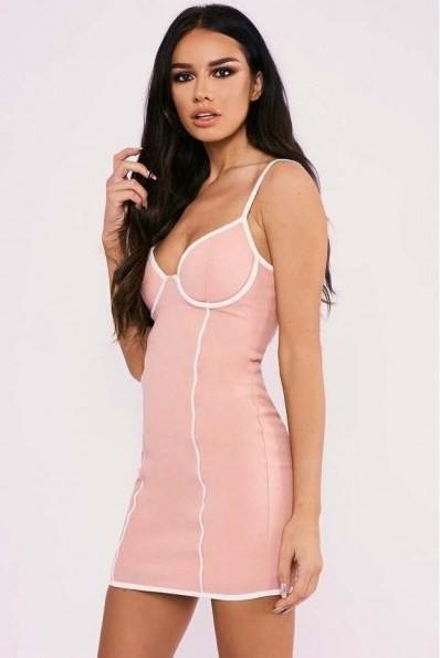 SARAH ASHCROFT PINK CONTRAST BINDING UNDERWIRED MINI DRESS | strappy going out dresses - flipped