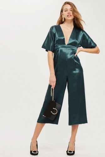 Topshop Satin Plunge Jumpsuit | green front plunging jumpsuits - flipped