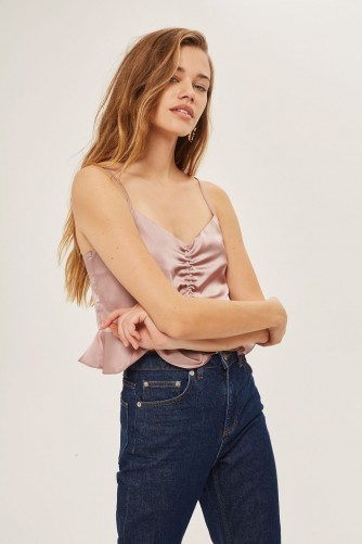 TOPSHOP Satin Ruched Camisole Top – cami tops