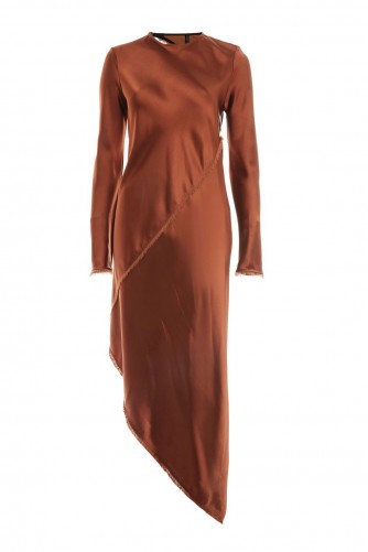 TOPSHOP Satin Spiral Shift Dress by Boutique – chocolate-brown asymmetric dresses