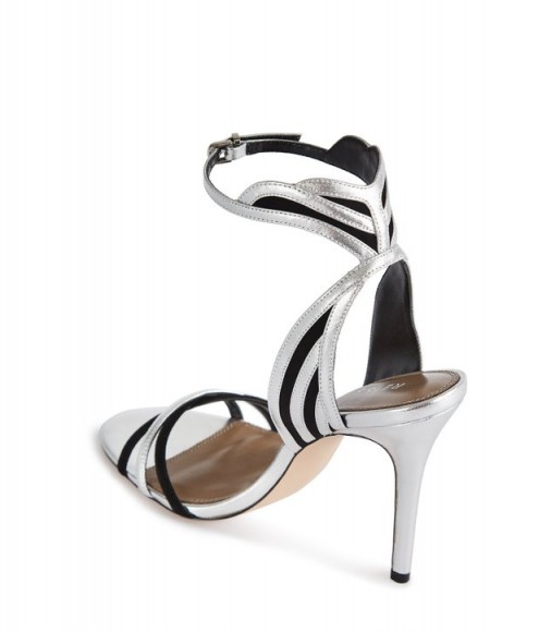 Reiss SCALA LEATHER AND SUEDE SANDALS SILVER – strappy metallic party shoes