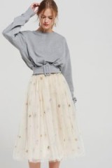 STORETS Selena Mesh Star Embroidered Skirt | beige tulle skirts