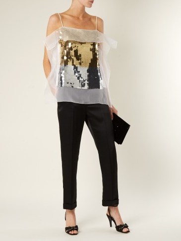 CHRISTOPHER KANE Sequin-embellished organza top – strappy flutter tops – luxurious evening camisole - flipped