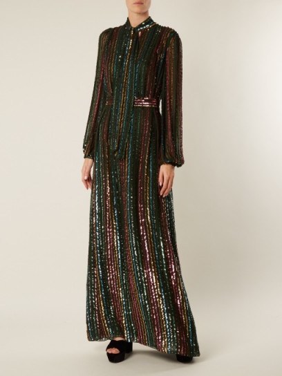BY. BONNIE YOUNG Sequin-embellished tie-neck silk-chiffon gown ~ shimmering rainbow striped gowns - flipped