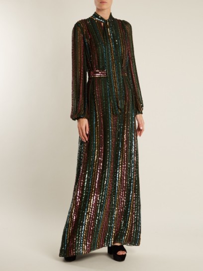 BY. BONNIE YOUNG Sequin-embellished tie-neck silk-chiffon gown ~ shimmering rainbow striped gowns