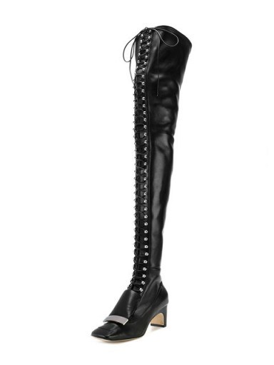 SERGIO ROSSI lace-up thigh high boots / black leather over the knee boot - flipped